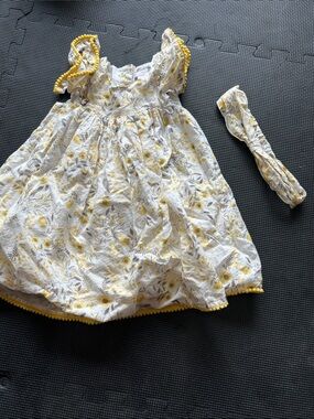Shabby Chic White and Yellow Floral Cotton Dress with Headband